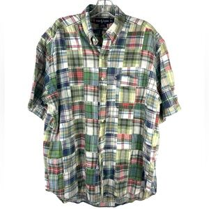 Ralph Lauren Blake shirt men’s plaid large madras plaid Vtg 90s Y2K patchwork